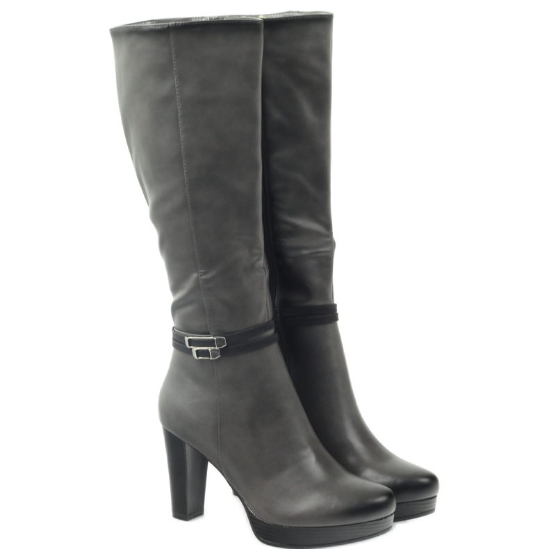 M.Daszyński Kozaki na słupku  Daszyński  AM61 czarne szare 3