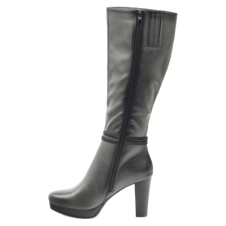 M.Daszyński Kozaki na słupku  Daszyński  AM61 czarne szare 2