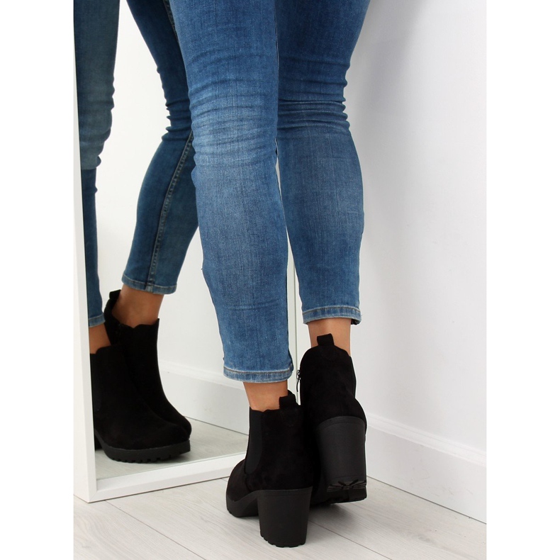 Botki na szerokim obcasie czarne E5106 Black 1