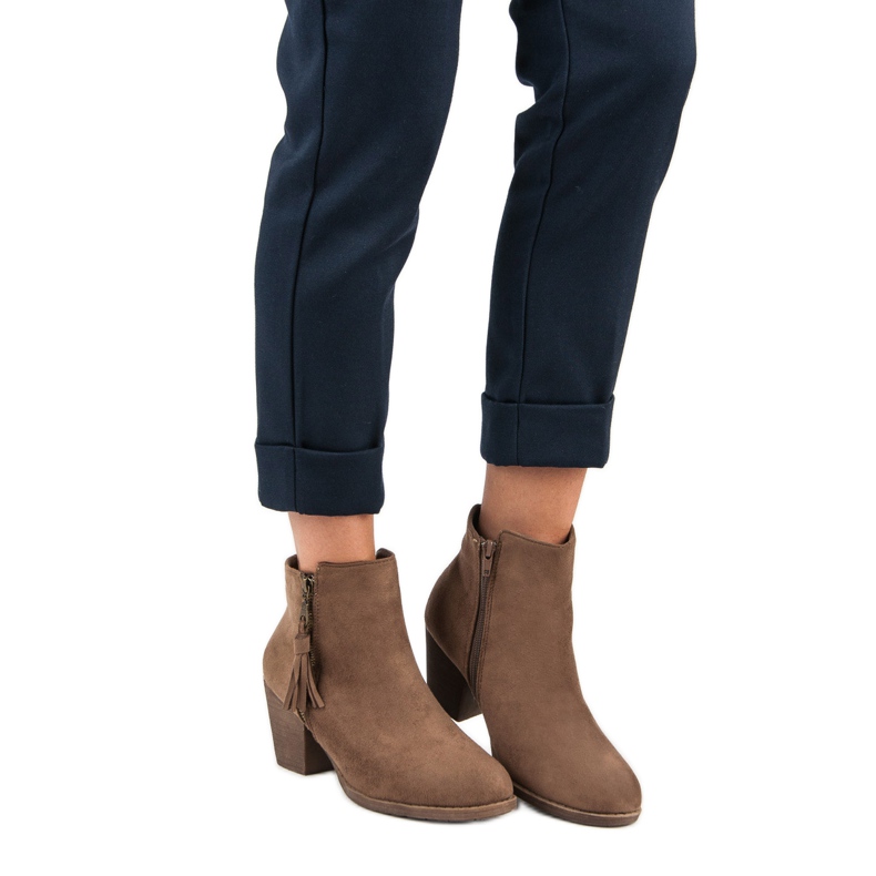 Brązowe Zamszowe Botki 2