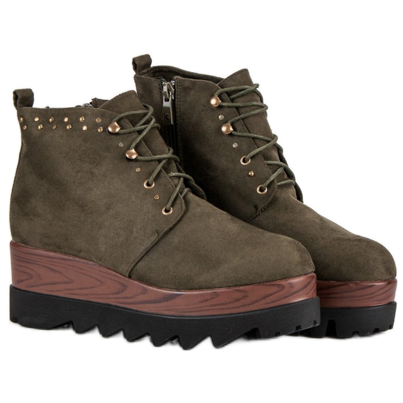 Kylie Zamszowe Botki Na Koturnie zielone 1