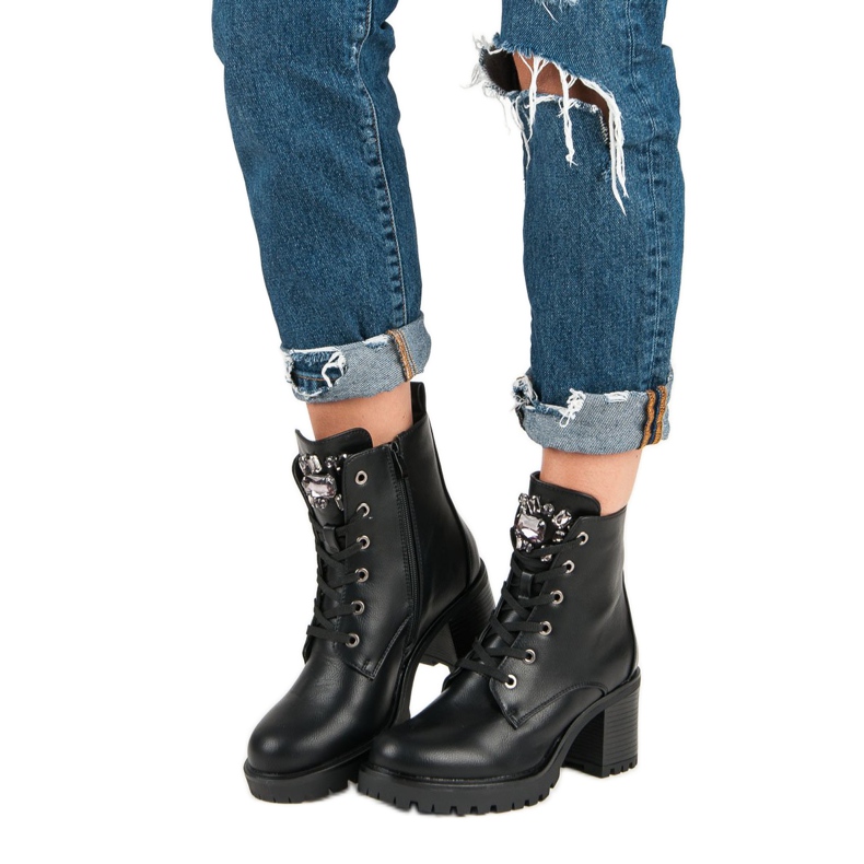 Kylie Wiązane botki na słupku czarne 2