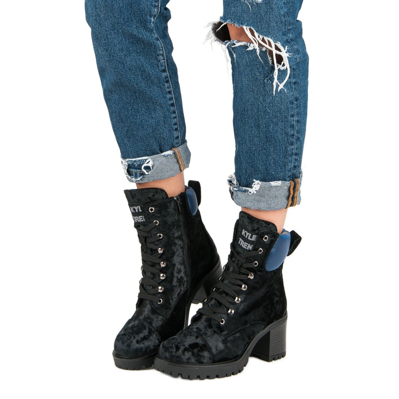 Kylie Welurowe Workery czarne 1