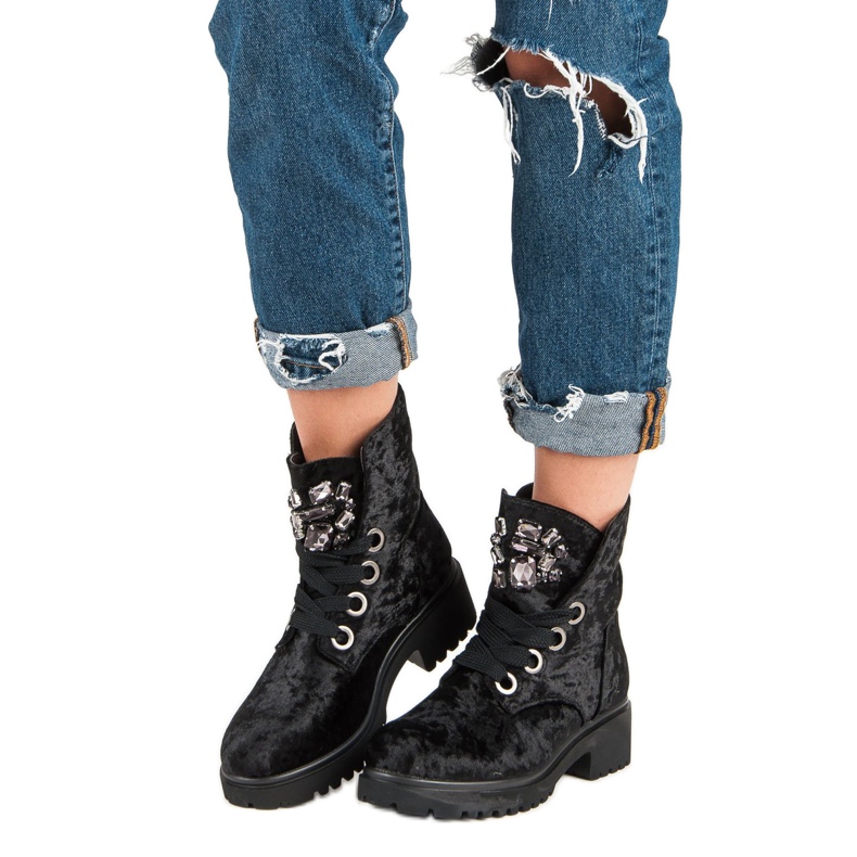 Kylie Modne Welurowe Botki czarne 1