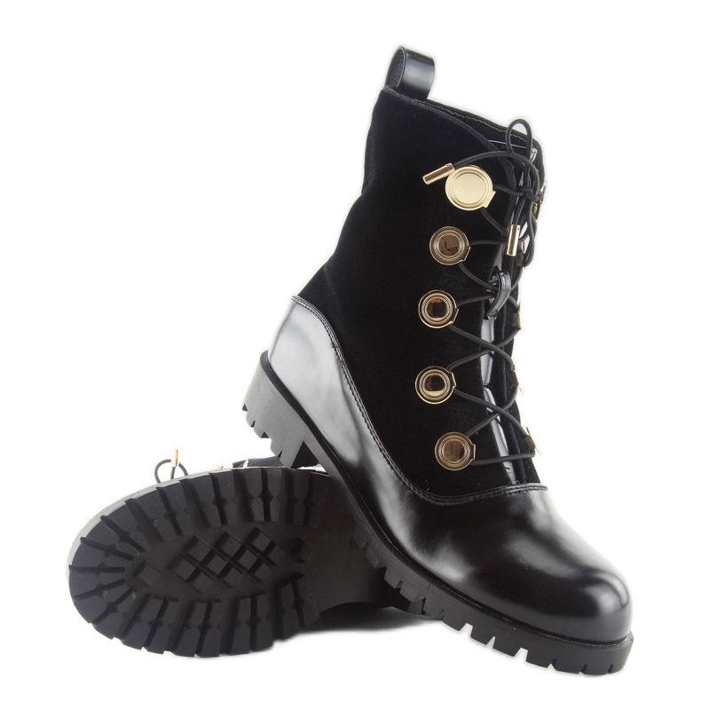 Workery welurowe z guzikami czarne R113p Black 2