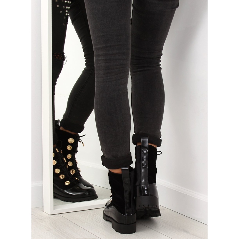 Workery welurowe z guzikami czarne R113p Black 1