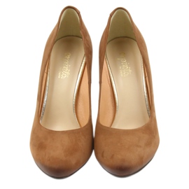 Espinto wizytowe czółenka rude na ozdobnym słupku brązowe 3