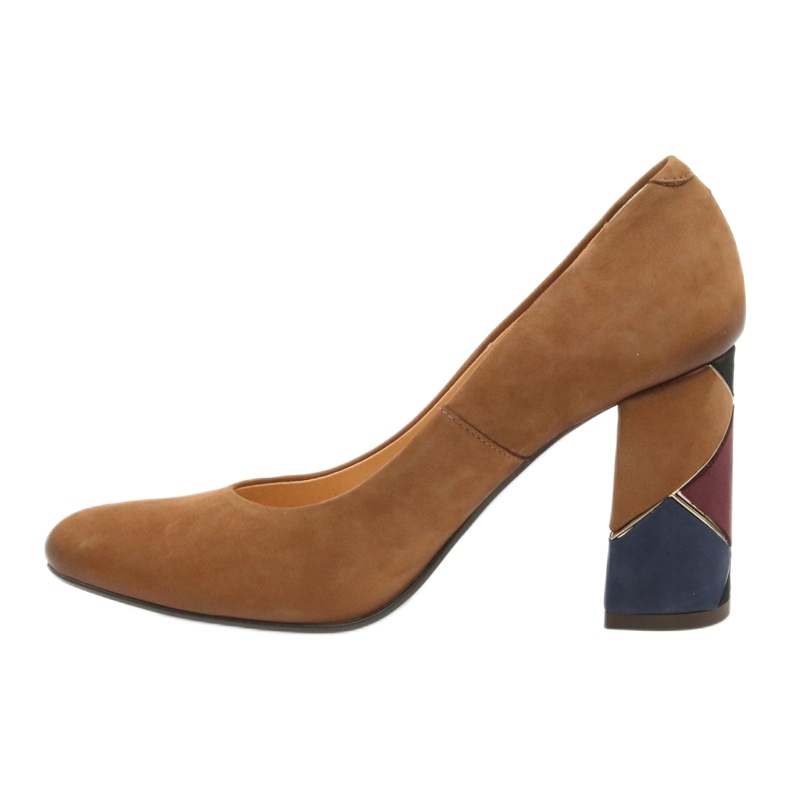 Espinto wizytowe czółenka rude na ozdobnym słupku brązowe 2