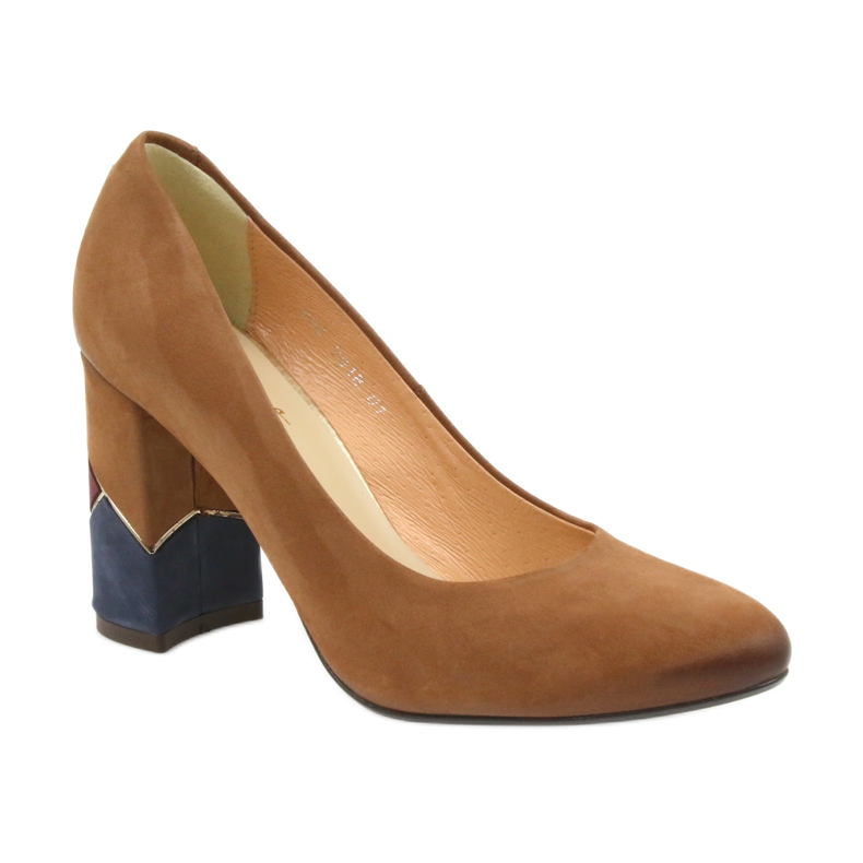 Espinto wizytowe czółenka rude na ozdobnym słupku brązowe 1