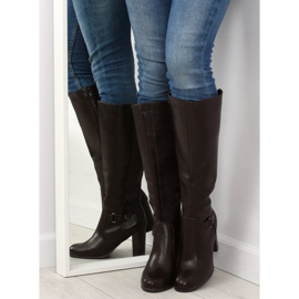 Kozaki na obcasie brązowe QT02P Brown 2