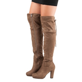 Zamszowe Muszkieterki Na Słupku brązowe 1