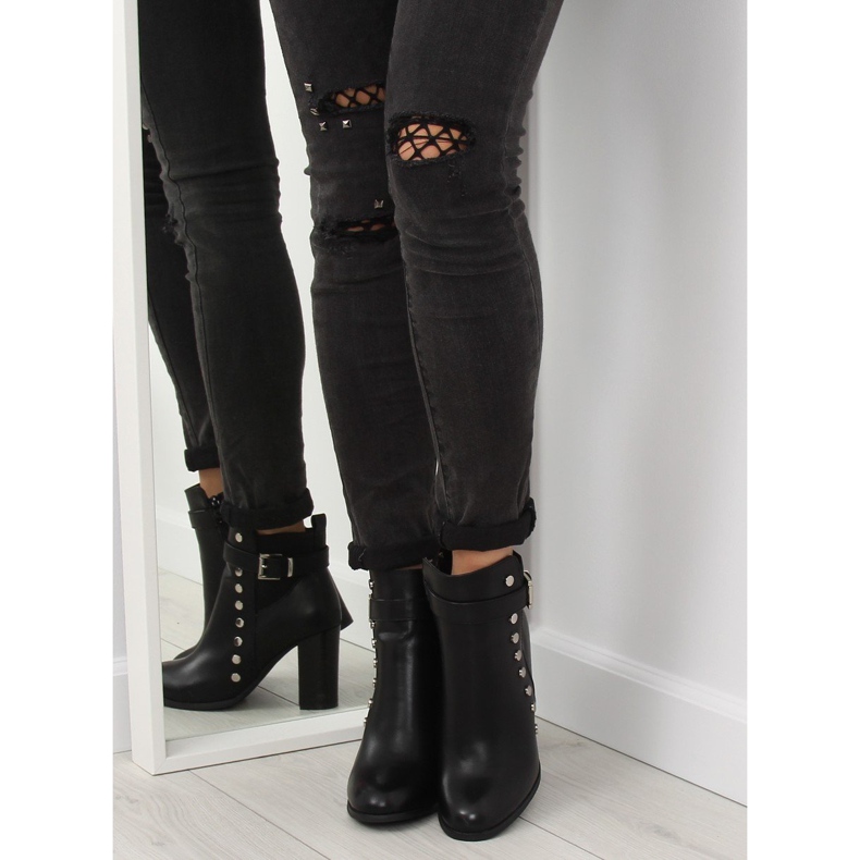 Botki na obcasie licowe czarne 88073 Black 2
