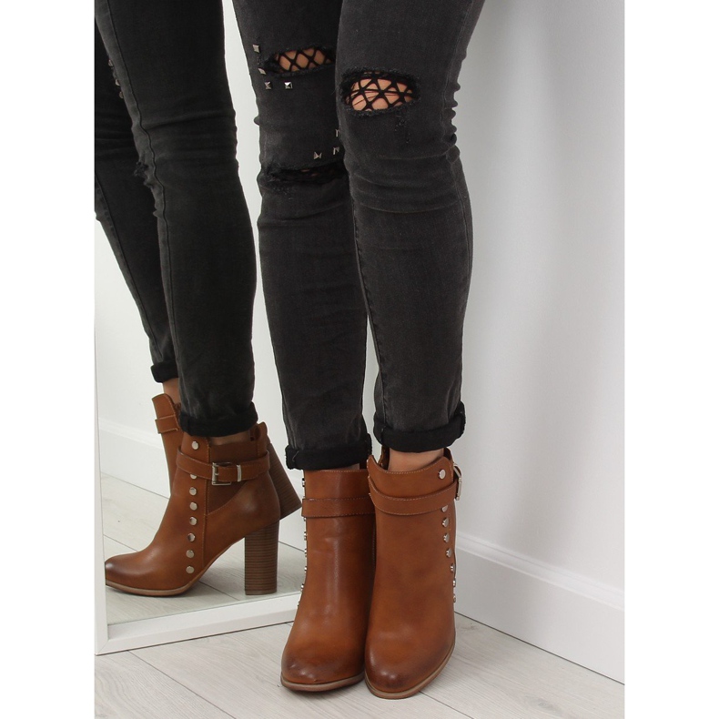 Botki na obcasie licowe camel 88073 brązowe 1