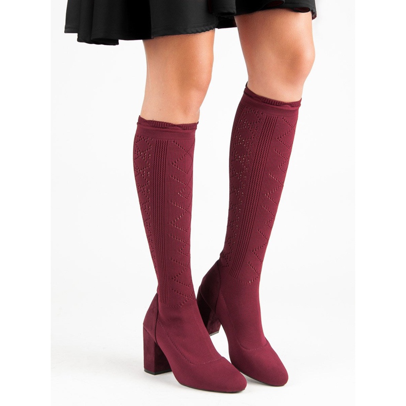 Ażurowe Kozaki Na Słupku czerwone 2