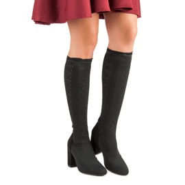 Ażurowe Kozaki Na Słupku czarne 2