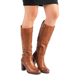 Filippo Ocieplane kozaki na słupku brązowe 2