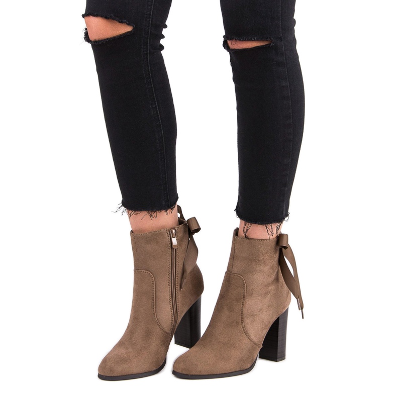 Super Mode Eleganckie Botki Na Słupku brązowe 1