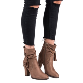 Super Mode Eleganckie botki na słupku brązowe 1