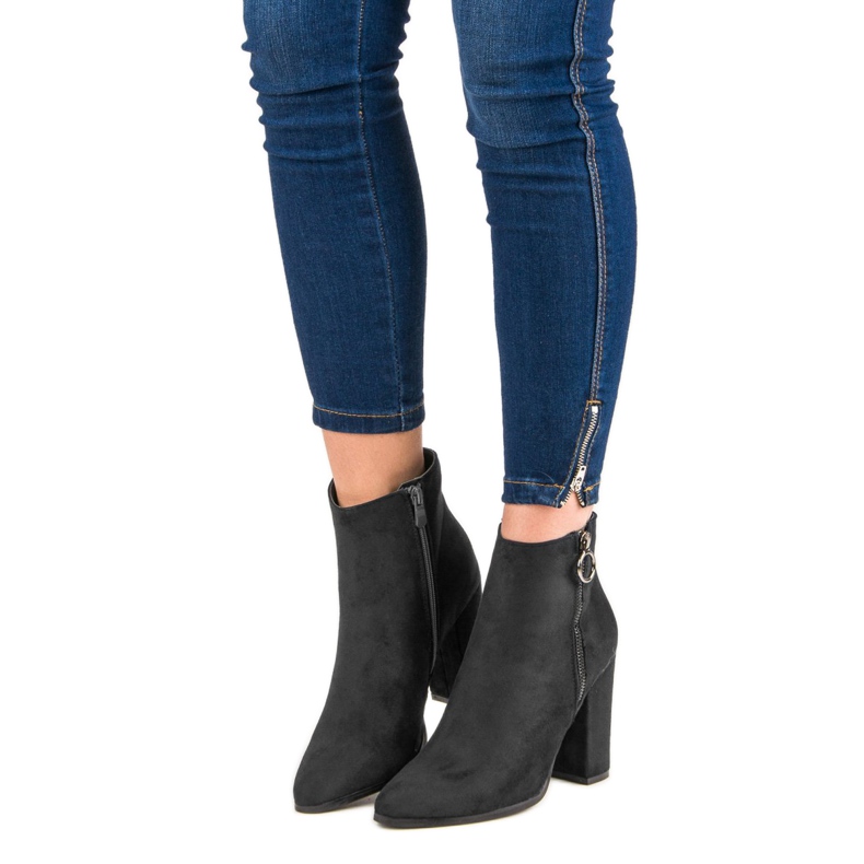 Super Mode Zamszowe botki na obcasie czarne 2