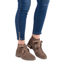 Super Mode Zamszowe Wiązane Botki brązowe 1