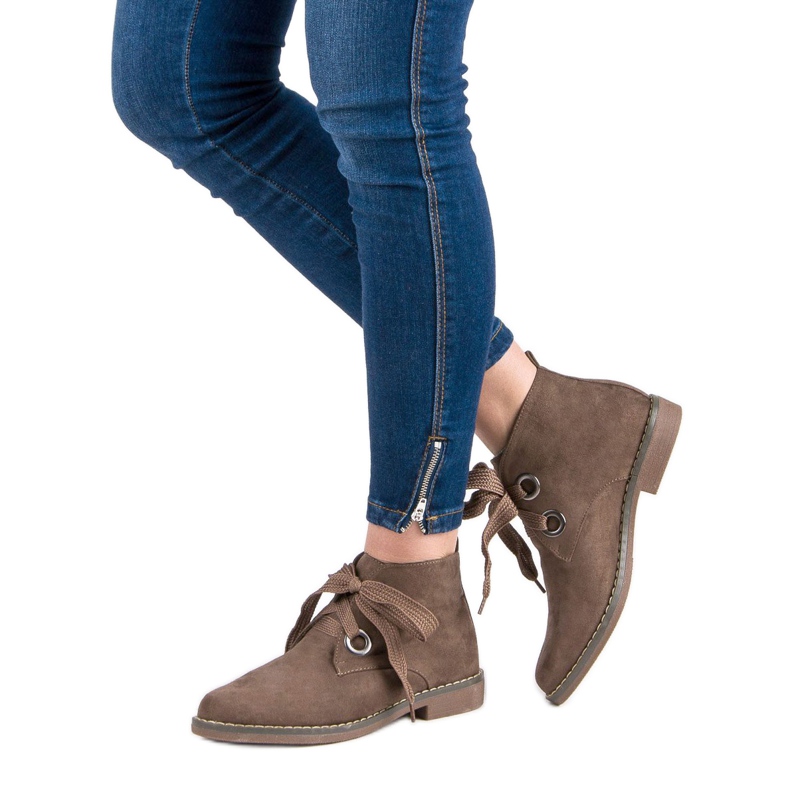 Super Mode Zamszowe Wiązane Botki brązowe 2