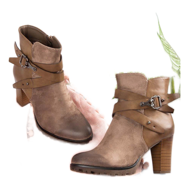 Super Mode Stylowe botki na słupku brązowe 1