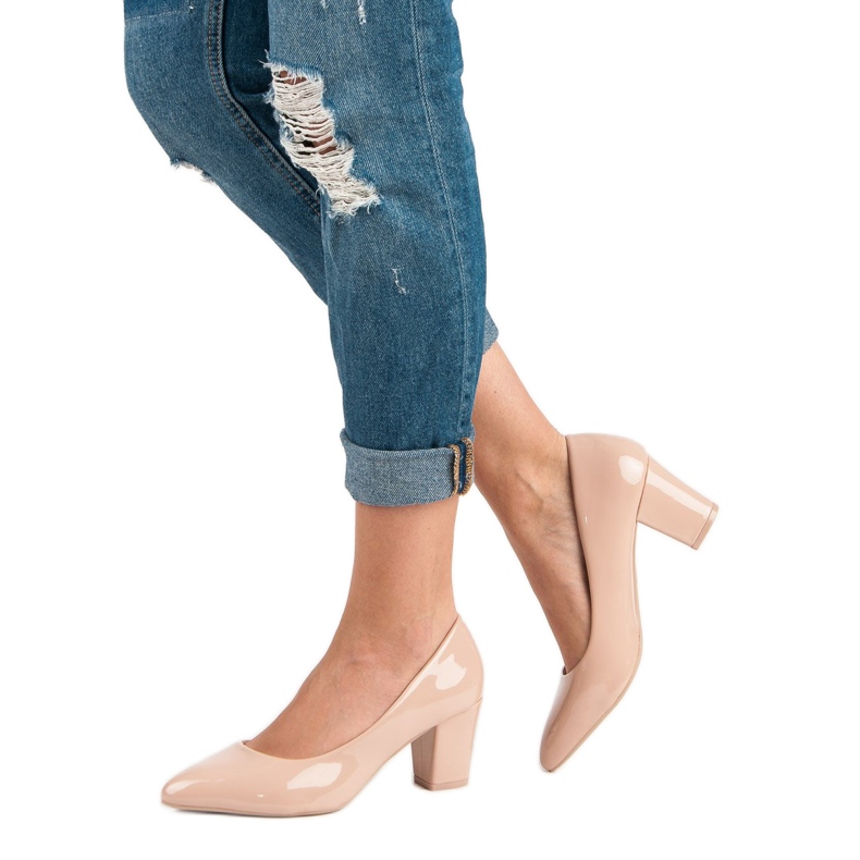 Klasyczne Lakierowane Czółenka brązowe 2