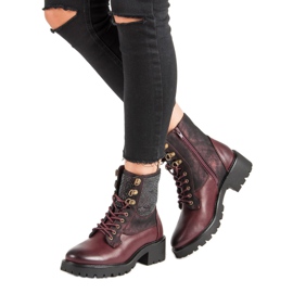 Ideal Shoes Sznurowane Workery Na Platformie wielokolorowe czerwone 2