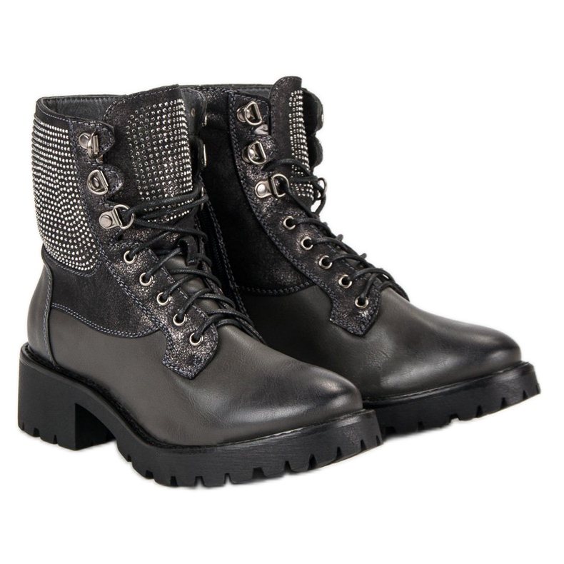 Ideal Shoes Sznurowane Workery Na Platformie zielone 1