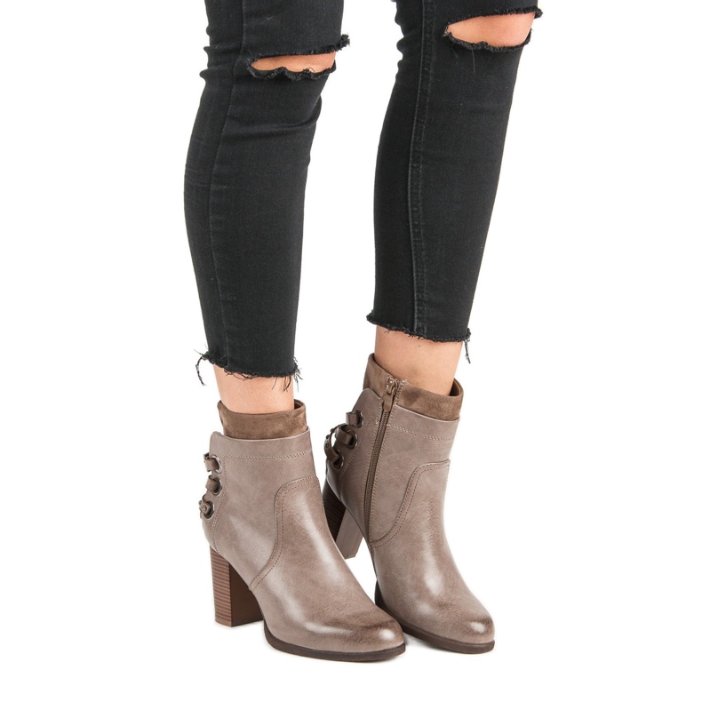 Super Mode Eleganckie Botki Na Słupku brązowe 1