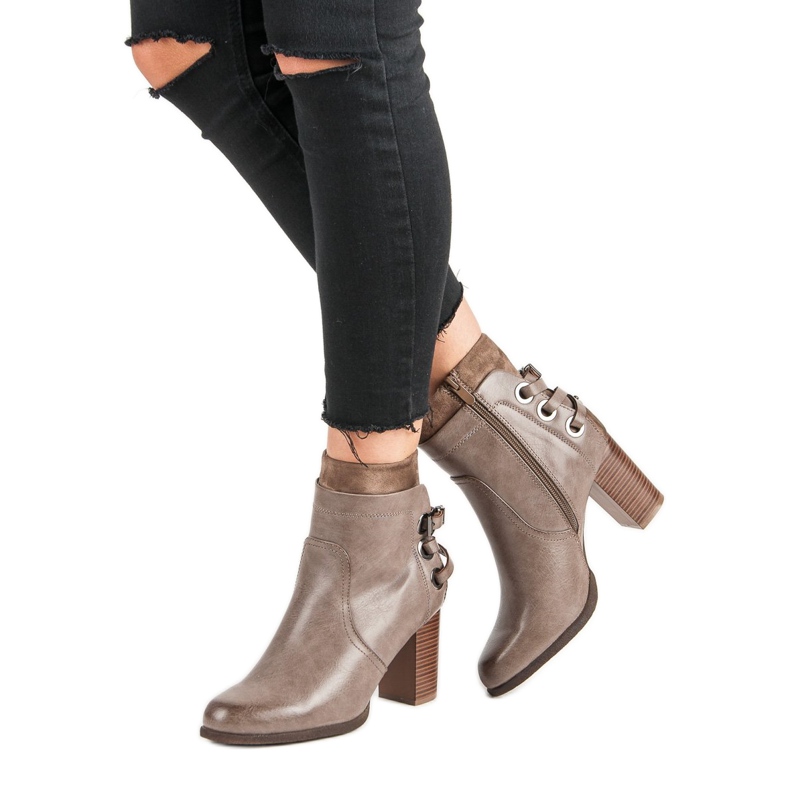 Super Mode Eleganckie Botki Na Słupku brązowe 2