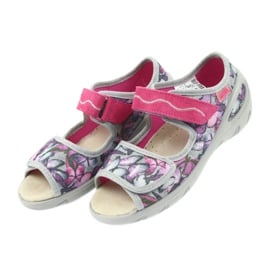 Befado obuwie dziecięce sandałki wkładka skórzana 433X029 fioletowe szare różowe 4