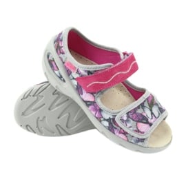 Befado obuwie dziecięce sandałki wkładka skórzana 433X029 fioletowe szare różowe 3