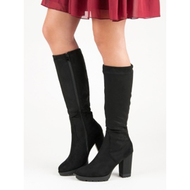 Super Mode Zamszowe Kozaki Na Platformie czarne 1