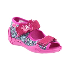 Befado buty dziecięce kapcie sandałki 242p072 szare wielokolorowe różowe 1