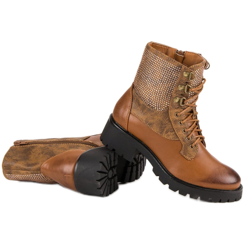 Ideal Shoes Sznurowane Workery Na Platformie brązowe 1