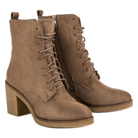 Super Mode Wiązane botki na słupku brązowe 1