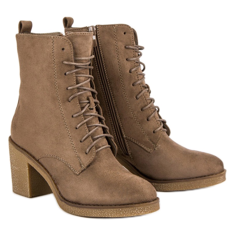 Super Mode Wiązane botki na słupku brązowe 1