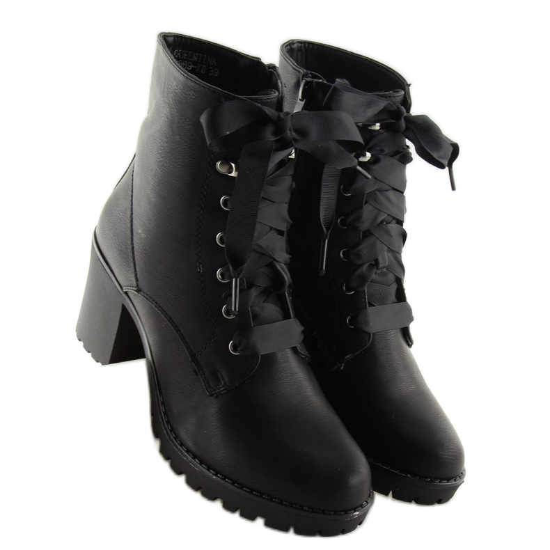 Workery na obcasie czarne B2889-KB Black 2