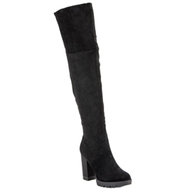 Super Mode Zamszowe kozaki na platformie czarne 1