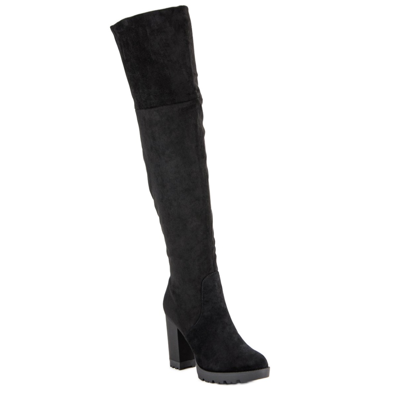 Super Mode Zamszowe kozaki na platformie czarne 1