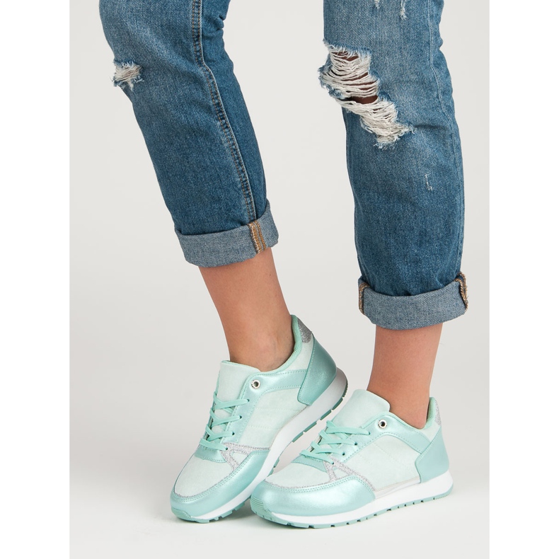 Sznurowane Buty Sportowe białe szare zielone 2