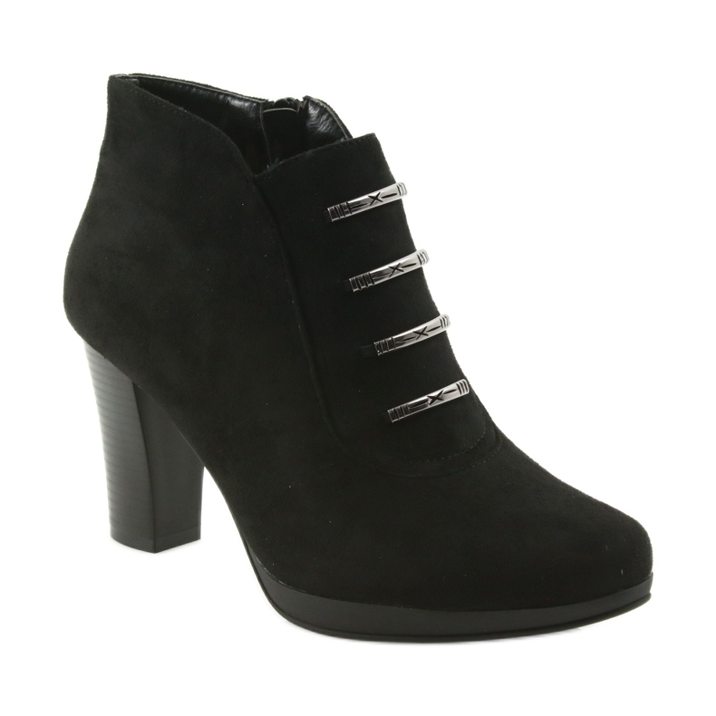 M.Daszyński Botki na słupku zamszowe Daszyński czarne 1