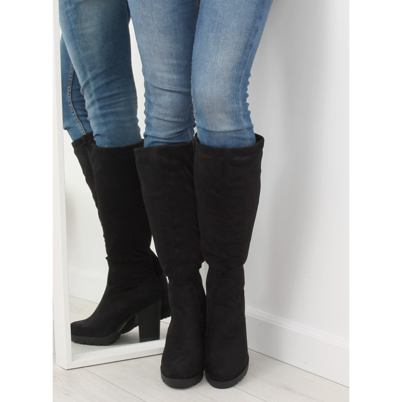 Kozaki na obcasie czarne 7290 Black 1