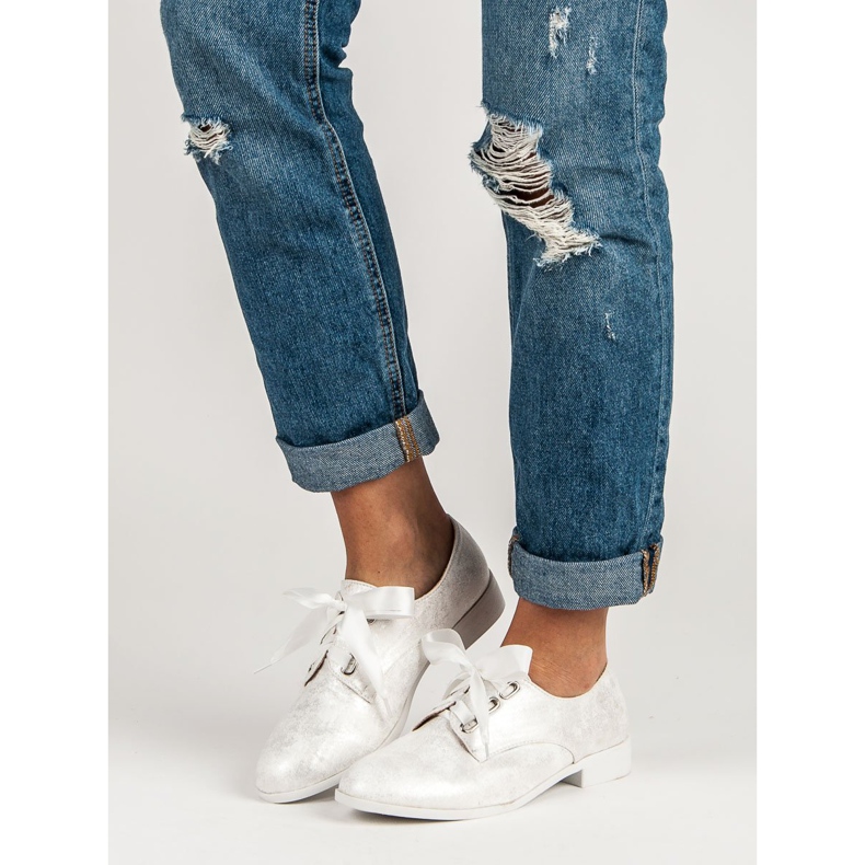 Juliet Wiązane Półbuty białe szare 1