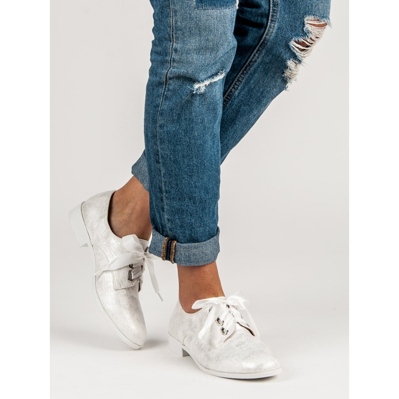 Juliet Wiązane Półbuty białe szare 2