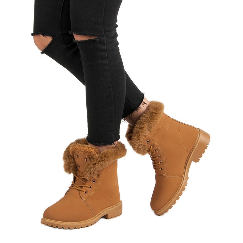 Camelowe Traperki Z Futerkiem brązowe 2