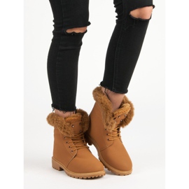 Camelowe Traperki Z Futerkiem brązowe 1