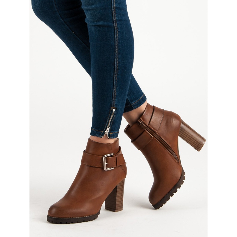 Super Mode Camelowe botki na słupku brązowe 2