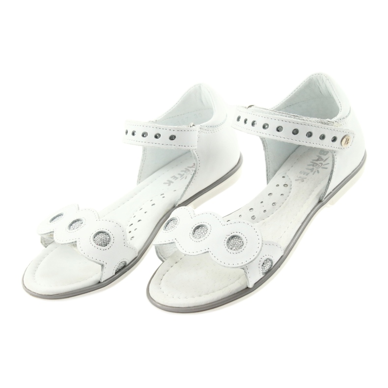 Bartek Sandałki skórzane białe dziewczęce w srebrne kółka 4